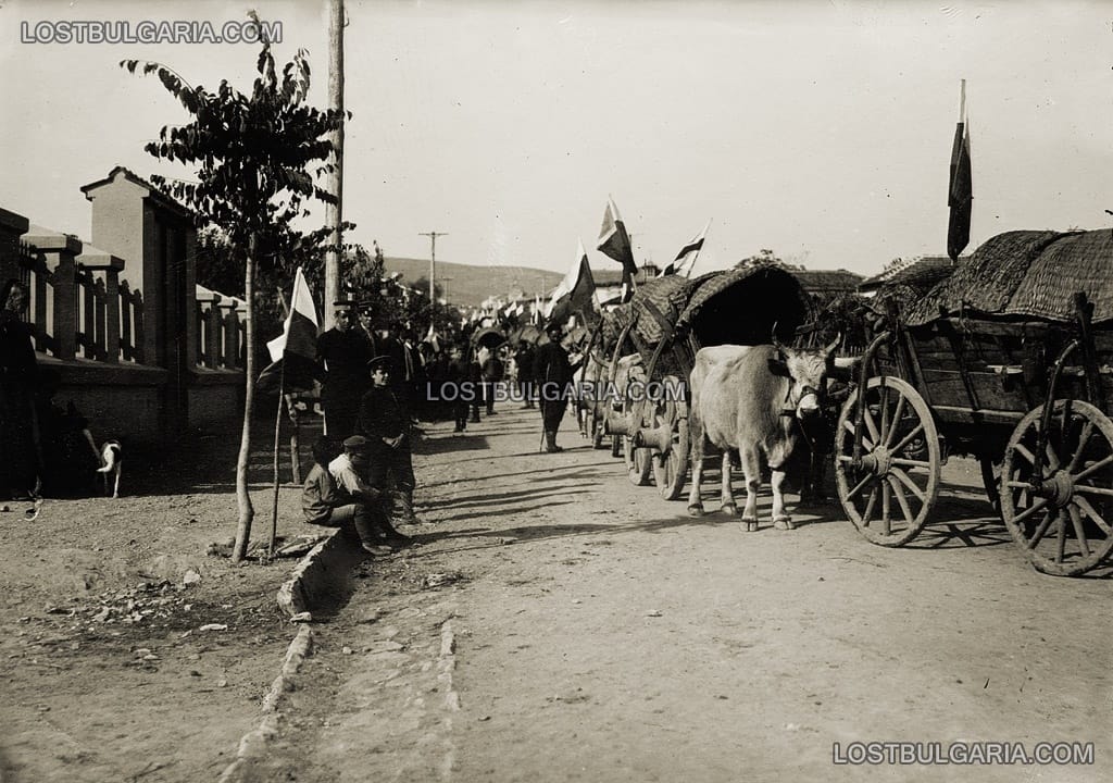 Колона от обоз и лазарети с ранени, пристигащи в Мустафа Паша (Свиленград), 1912 г.
