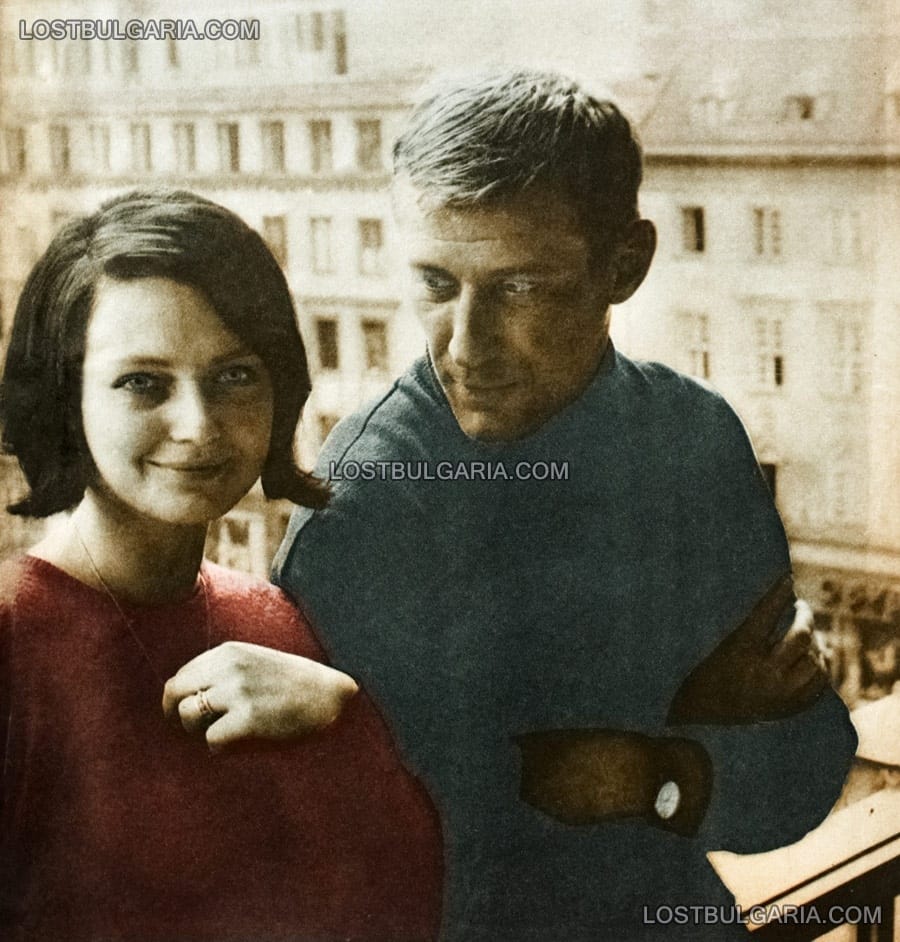 Невена Коканова и румънския актьор Виктор Ребенчук, по време на снимките на филма "Най-дългата нощ", 1966г.
