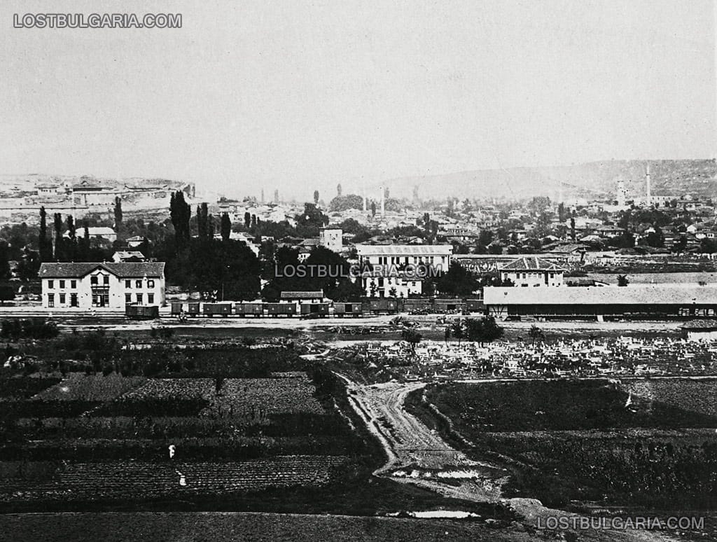 Изглед към град Солун и гарата, началото на ХХ век
