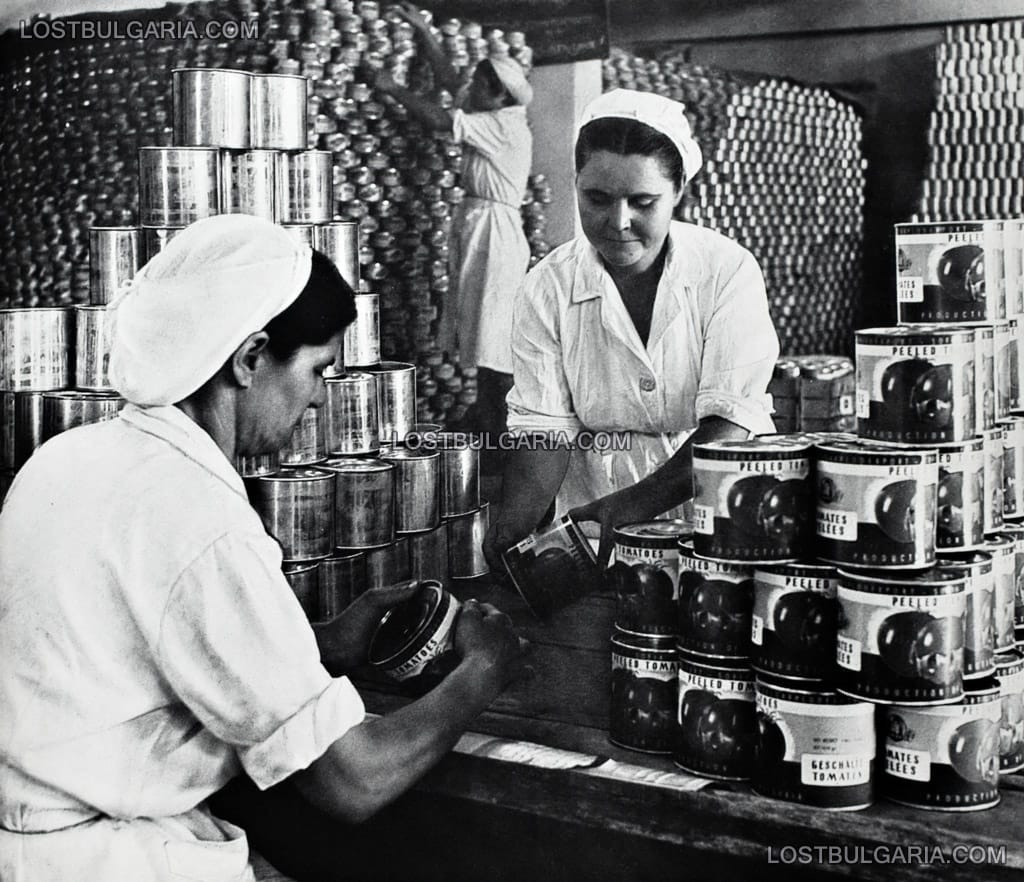 Цех за поставяне на етикети в консервна фабрика "Раковски", Димитровград 50-те години на ХХ век